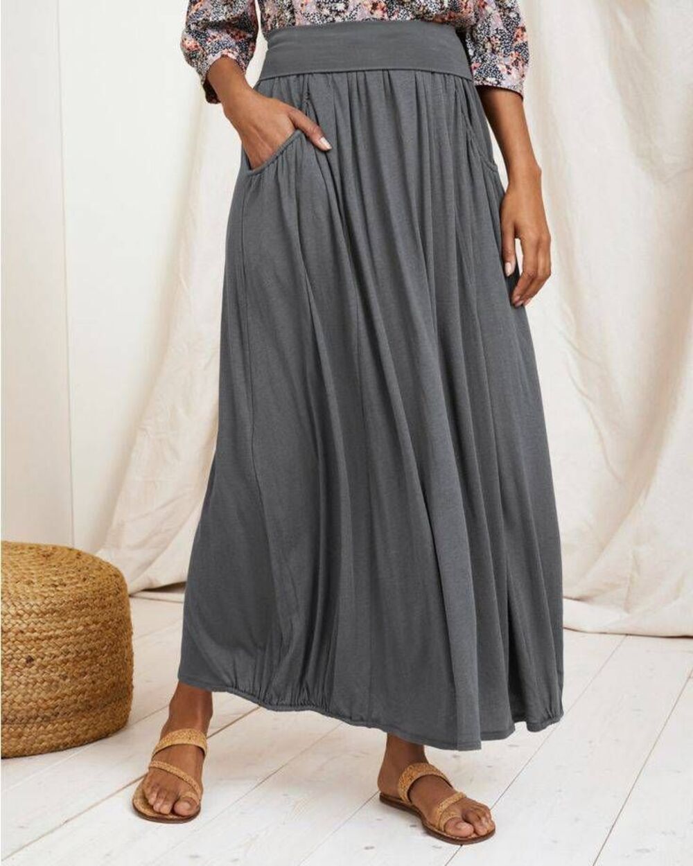 Garnet Hill Favorite Knit Maxi Skirt Grey Small Comfy Modest Multiwear Minimalis